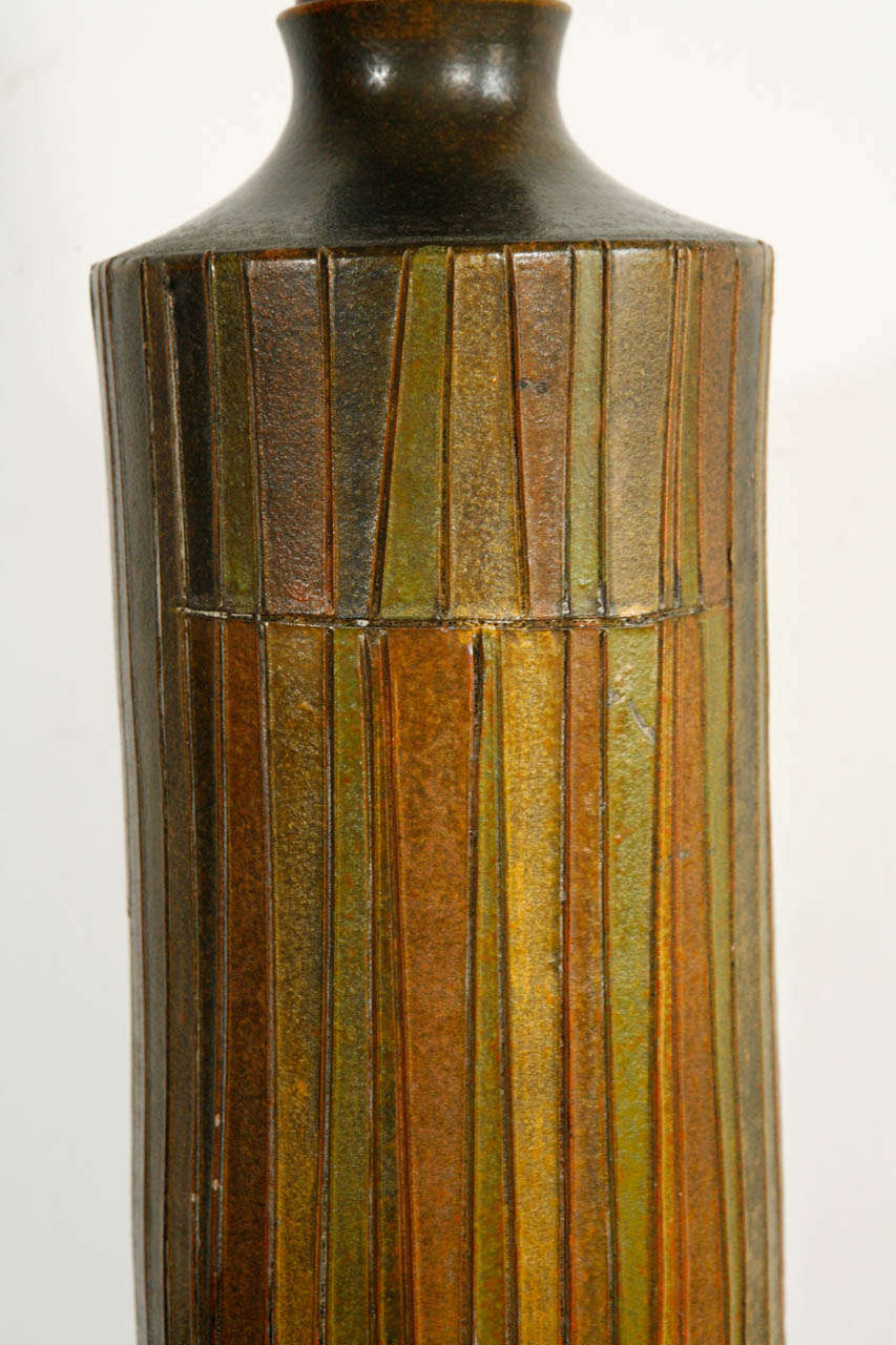 Mid-Century Green and Brown Ceramic Table Lamp 2