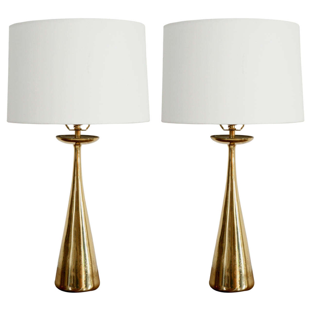Pair of Mid-Century Brass Cone Table Lamps