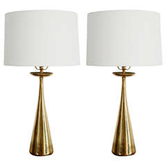 Pair of Mid-Century Brass Cone Table Lamps