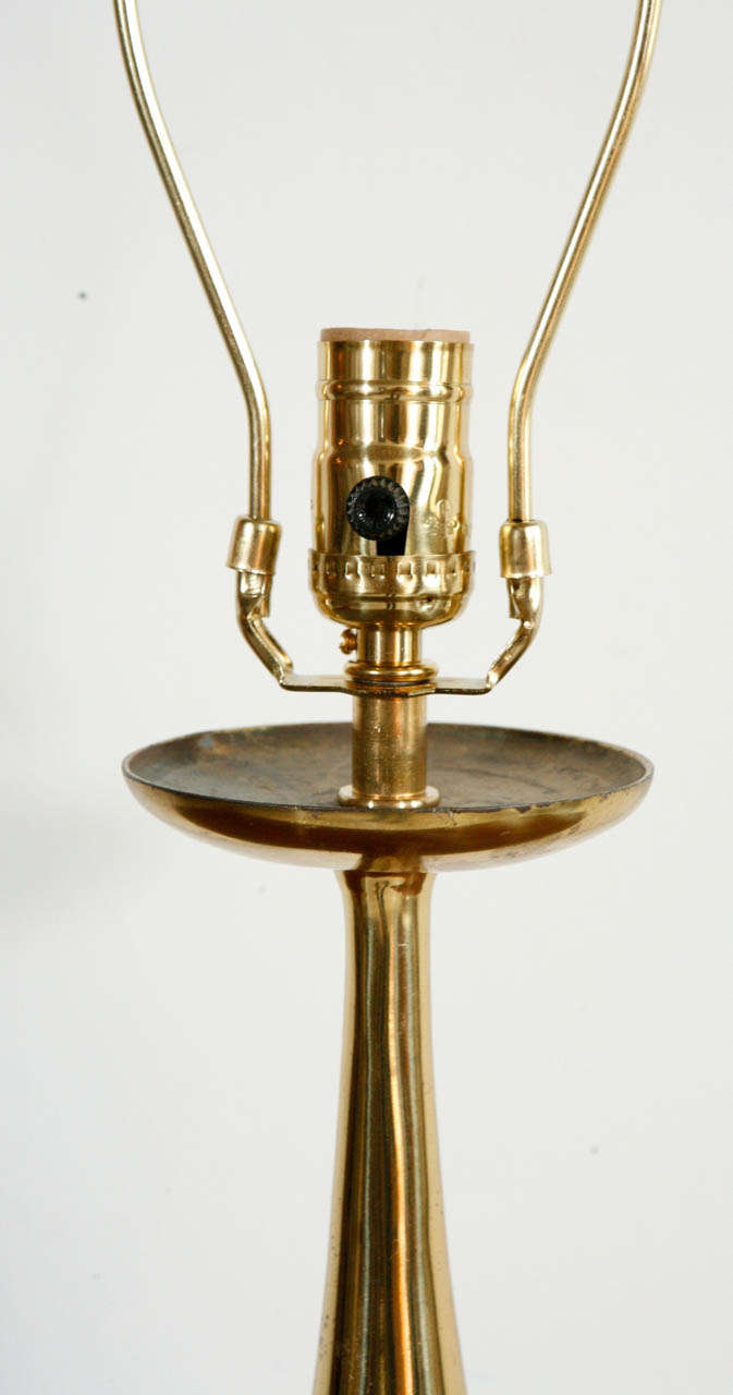 American Pair of Mid-Century Brass Cone Table Lamps