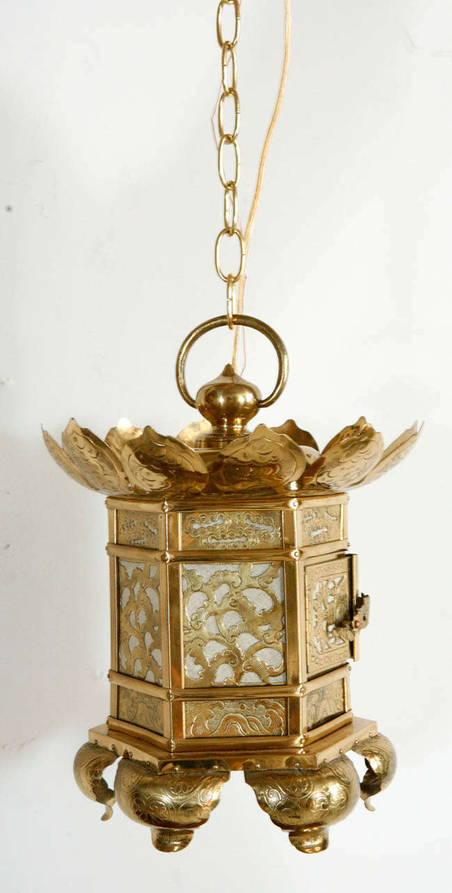 Charming Chinese brass lantern with doors.