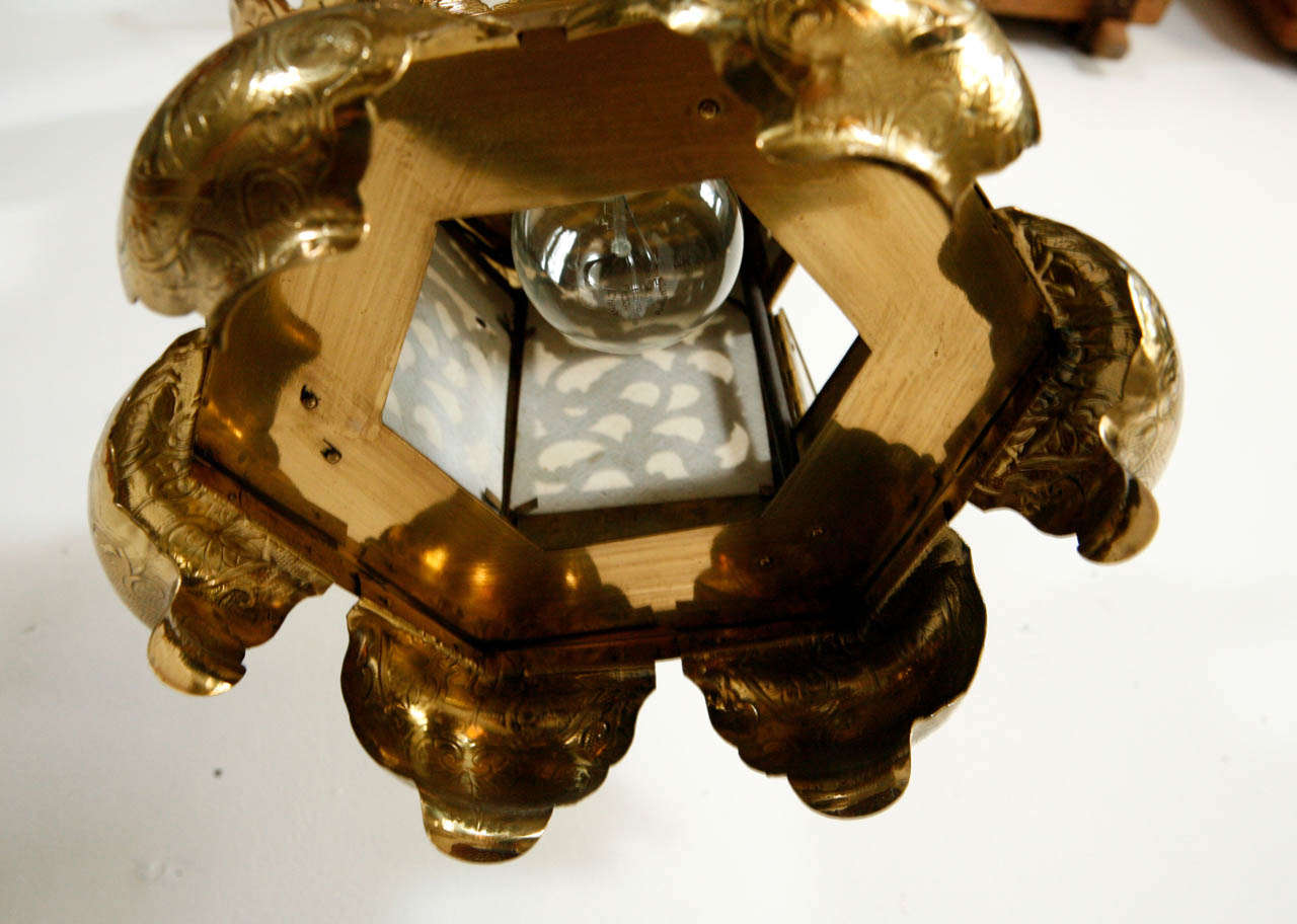 Hanging Chinese Gold Lantern with Lotus Leaf Detail 4