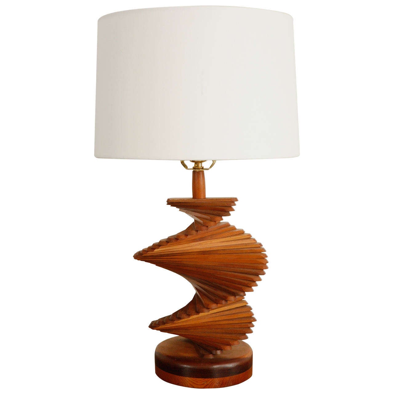 Mid-Century French Helix Wood Table Lamp