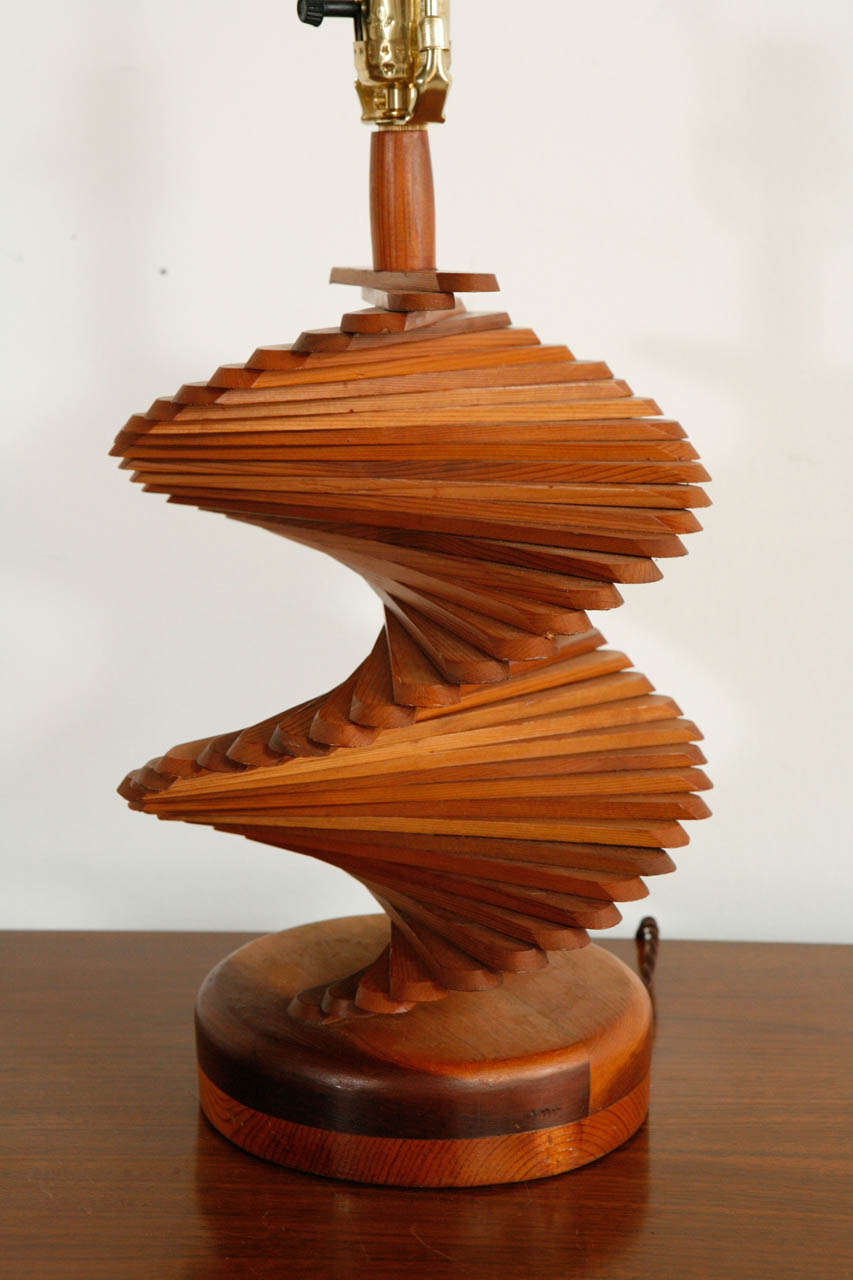 Mid-Century French Helix Wood Table Lamp 1