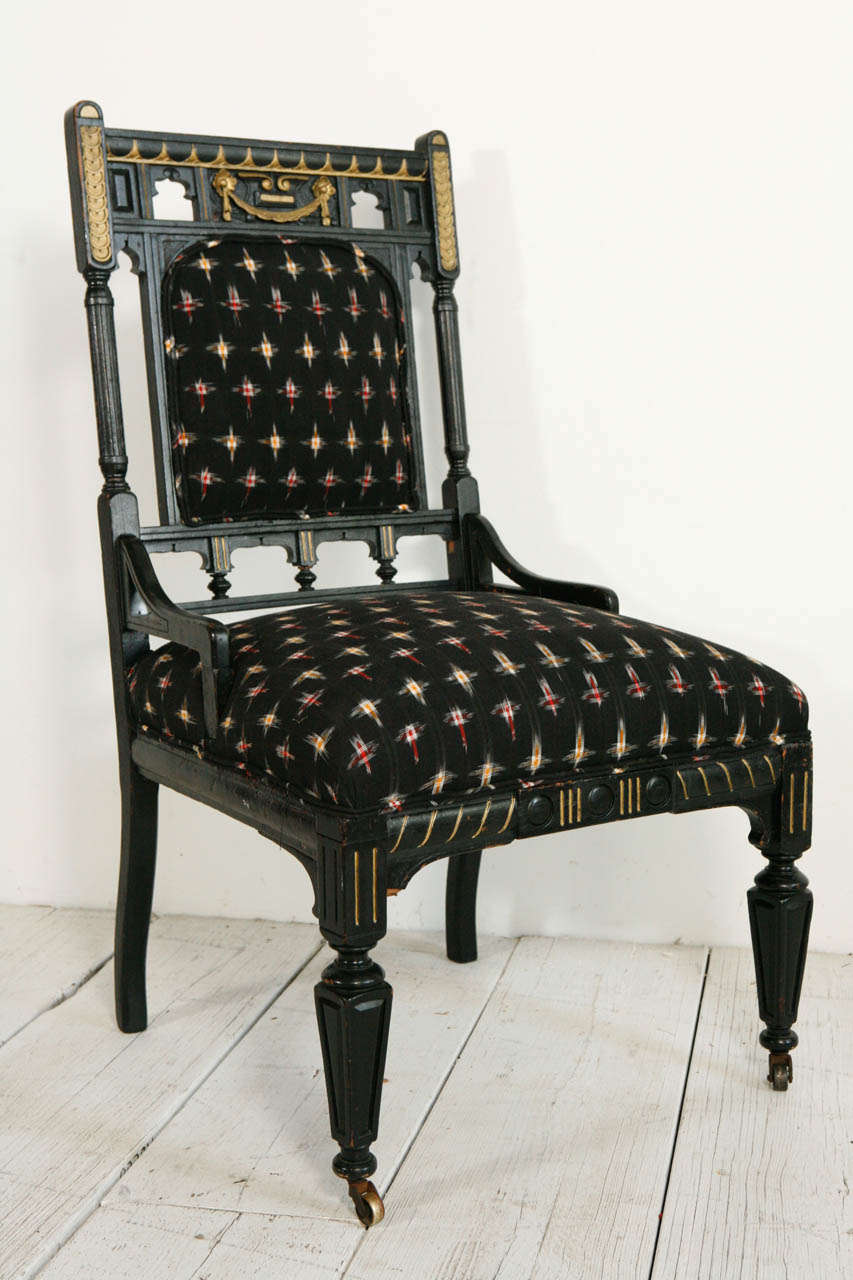 Louis XIV Ebonized Venetian Style Chair in Vintage Ikat Fabric