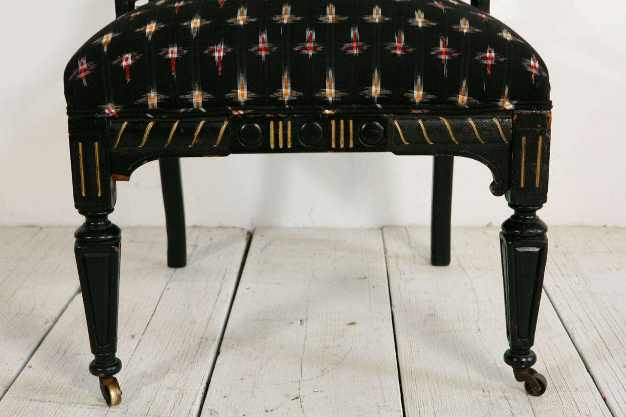 American Ebonized Venetian Style Chair in Vintage Ikat Fabric