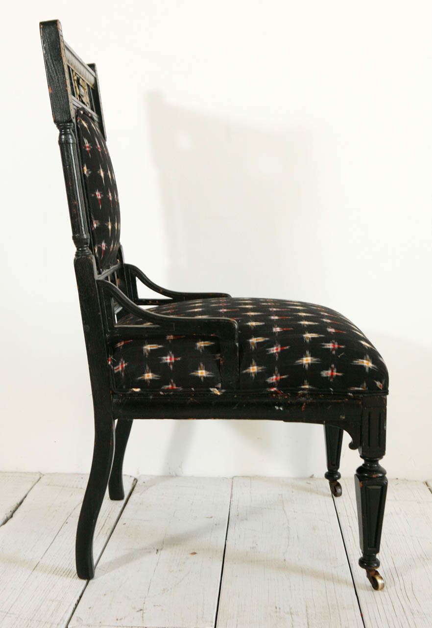 Ebonized Venetian Style Chair in Vintage Ikat Fabric 1