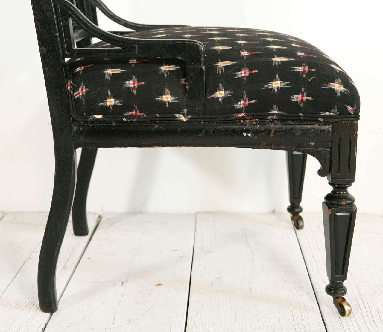 Ebonized Venetian Style Chair in Vintage Ikat Fabric 2