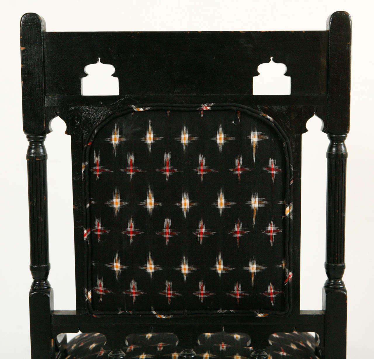 Ebonized Venetian Style Chair in Vintage Ikat Fabric 4