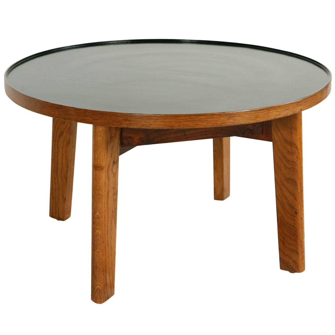 Mid-Century Black Top Round Side Table