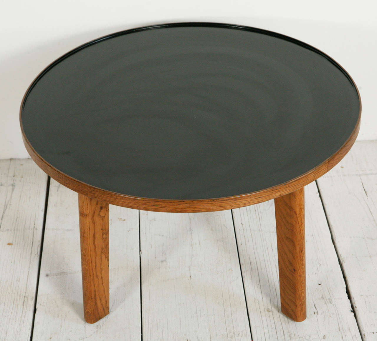 Rustic Mid-Century Black Top Round Side Table