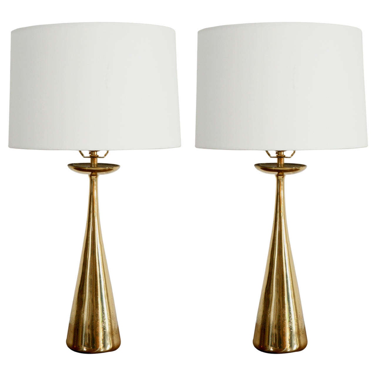 Pair of MidCentury Brass Cone Table Lamps at 1stDibs