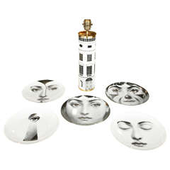 Playful Set of Piero Fornasetti 5 Plates and a Lamp
