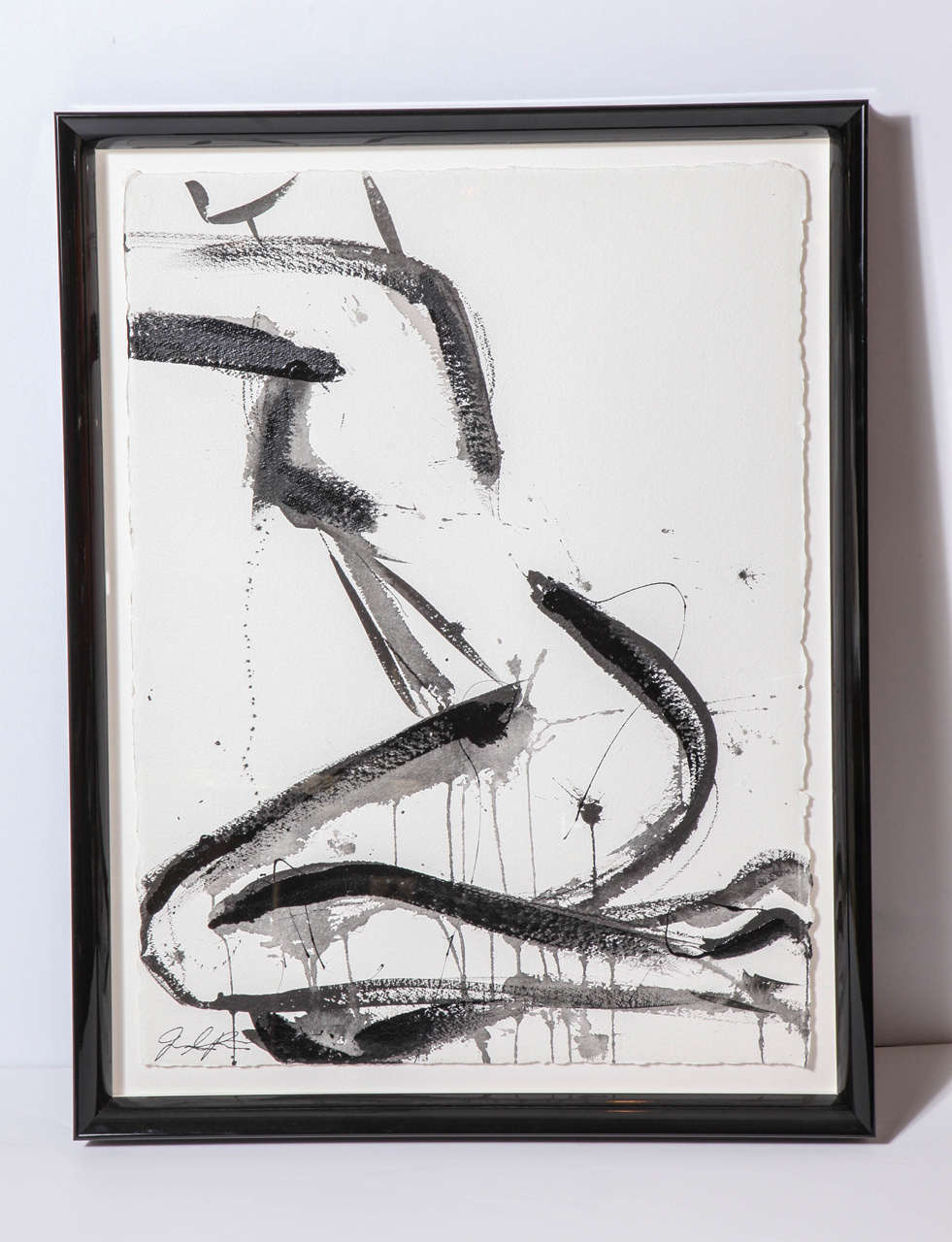 Nude painting by Jenna Snyder-Phillips. 
Sumi ink, charcoal and lacquer on 100% archive paper. Beautifully framed with a black lacquer frame.