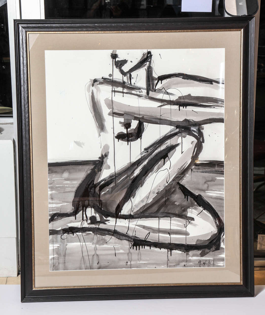 Large nude painting by Jenna Snyder-Phillips. Sumi ink, charcoal and lacquer on 100% archive paper. Beautifully framed.