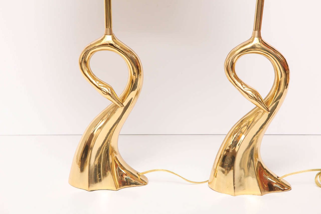 Polished Table Lamps, Brass, Pair