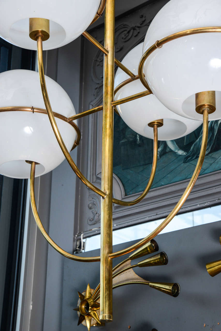 Mid-Century Modern Brass and Glass Chandelier in the Style of Vico Magistretti