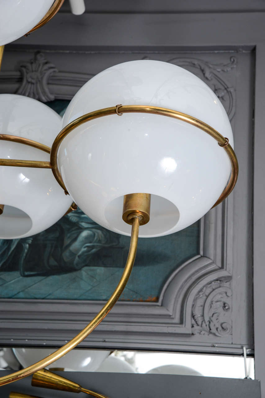 Italian Brass and Glass Chandelier in the Style of Vico Magistretti