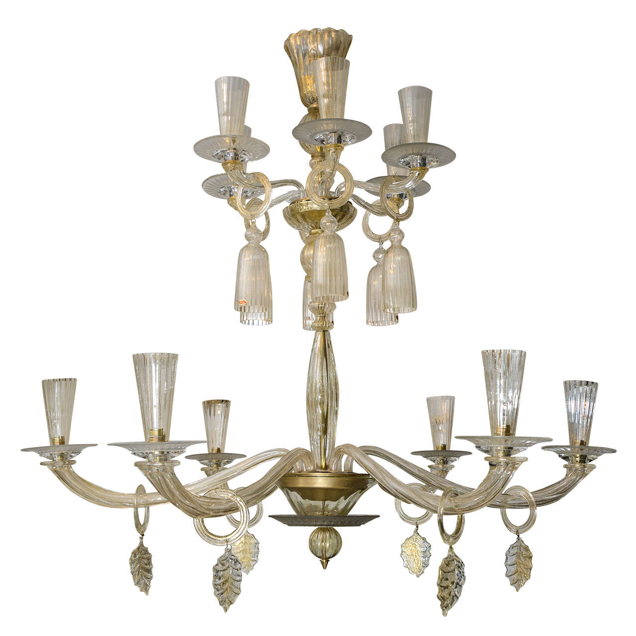 Gorgeous Chandelier in Gold Murano Glass with Twelve Arms of Light