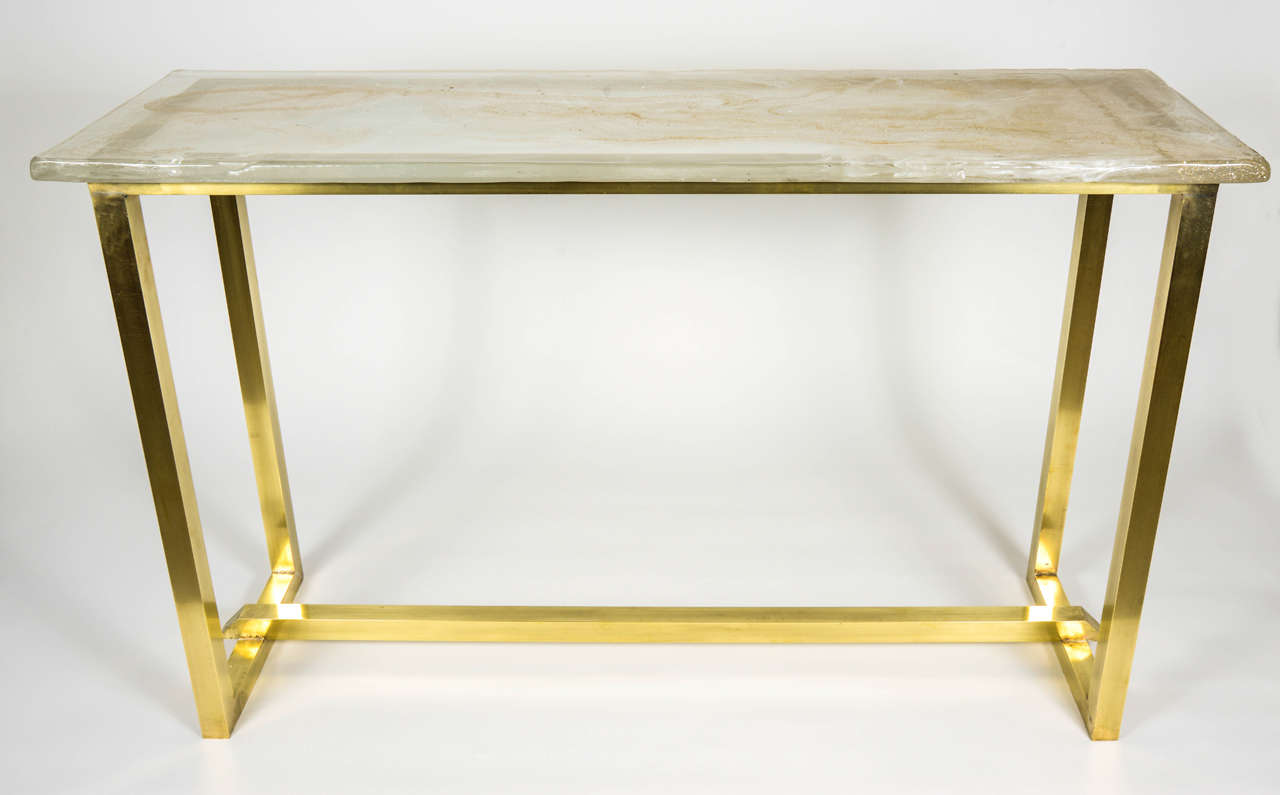 Pair of console tables with top in Murano glass.