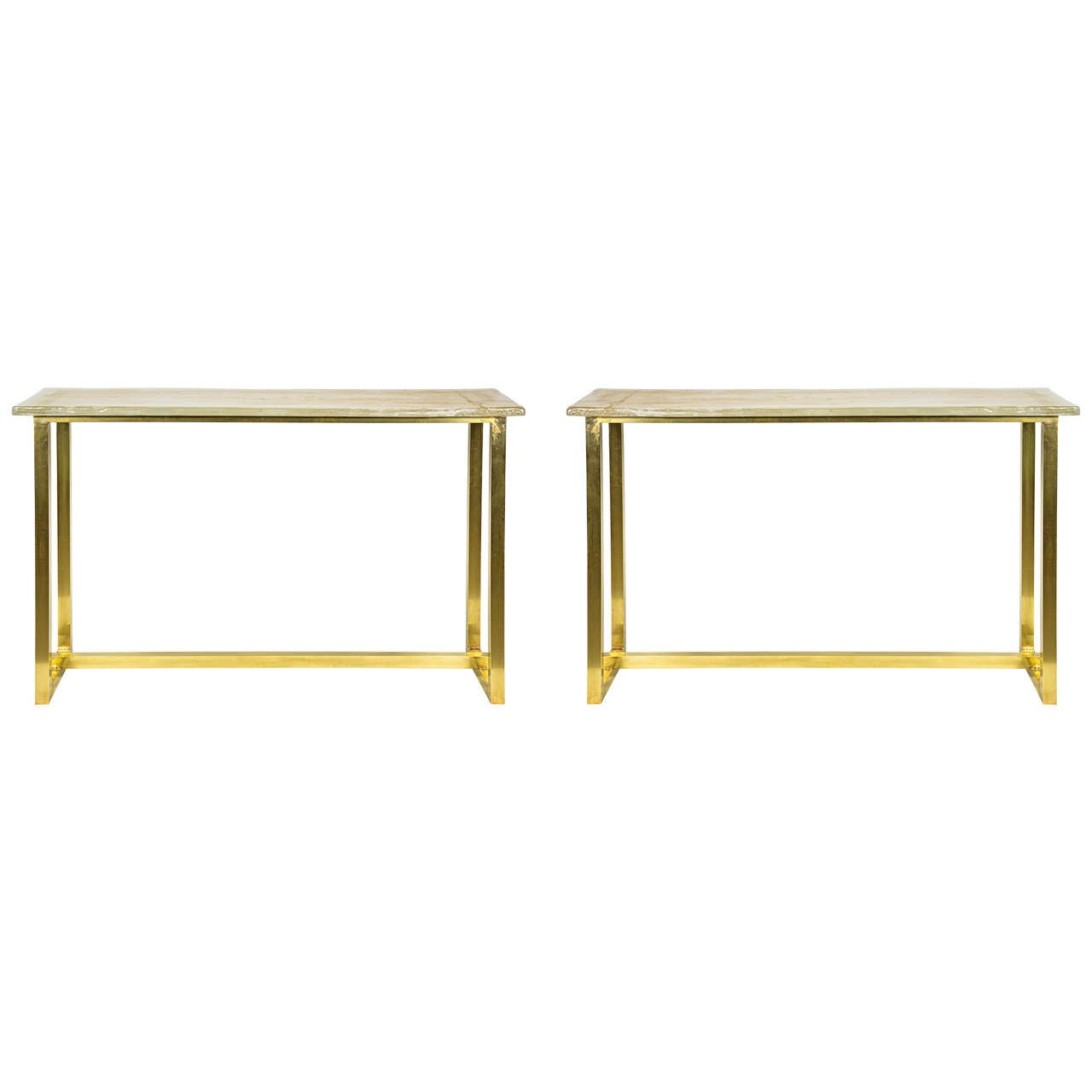 Pair of Console Tables with Top in Murano Glass