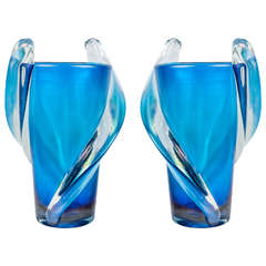 Gorgeous Pair of Vases in Murano Glass Signed by G. Ferro