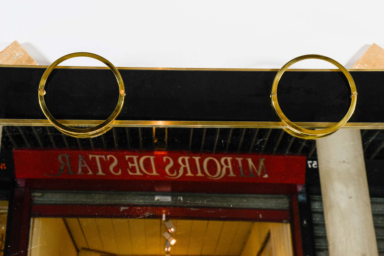  Mirror with Black Glass and Brass Trim In Excellent Condition For Sale In Saint ouen, FR