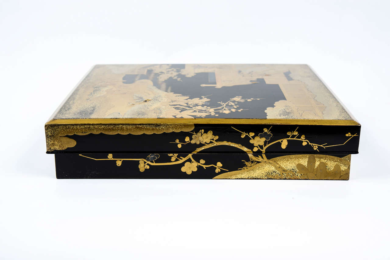 18th Century Black and Gold Japanese Lacquer Suzuribako or Writing Box 1