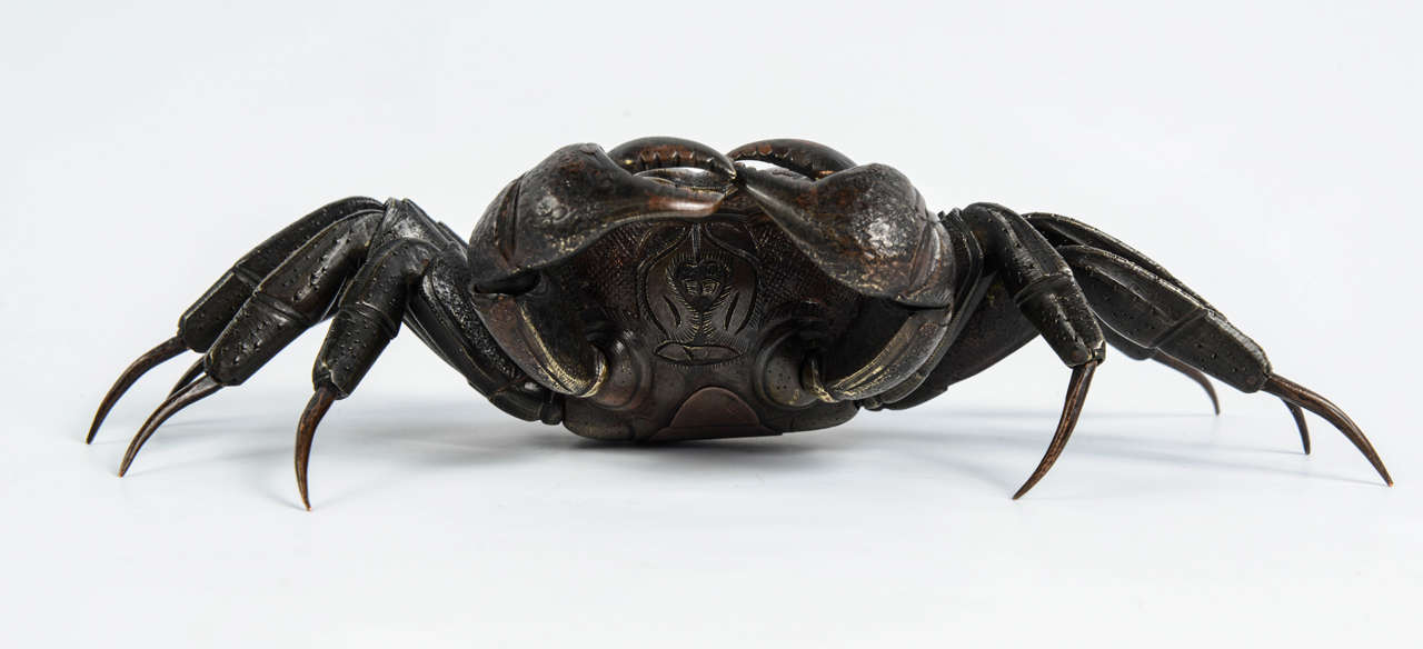 Japanese 19th Century Articulated Bronze Crab Jizaï, Meiji Period Japan