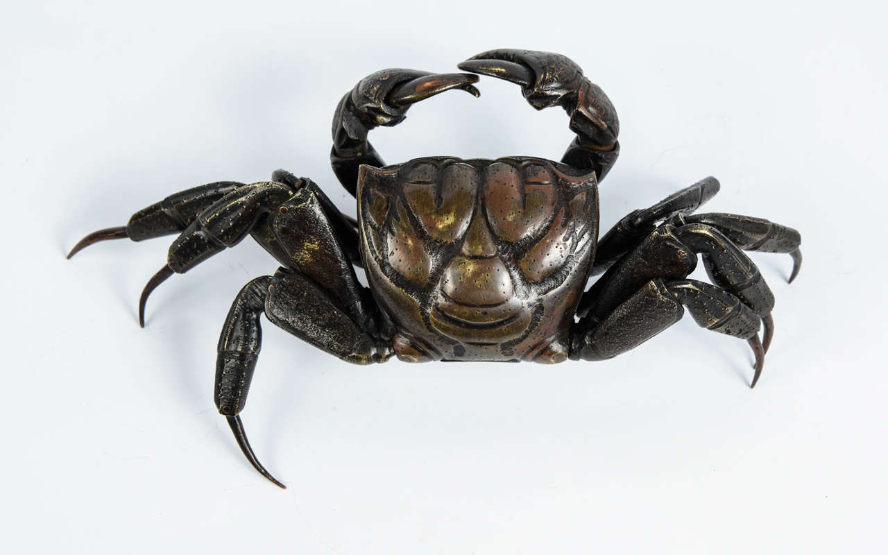 Metalwork 19th Century Articulated Bronze Crab Jizaï, Meiji Period Japan