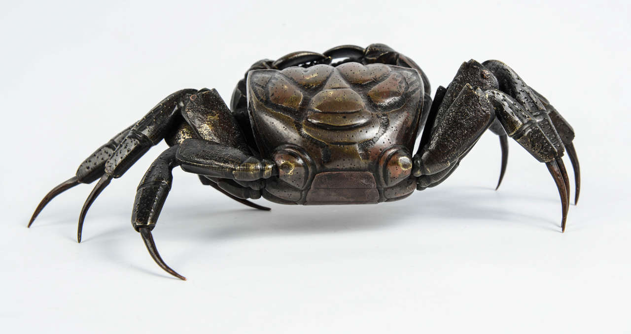 Late 19th Century 19th Century Articulated Bronze Crab Jizaï, Meiji Period Japan