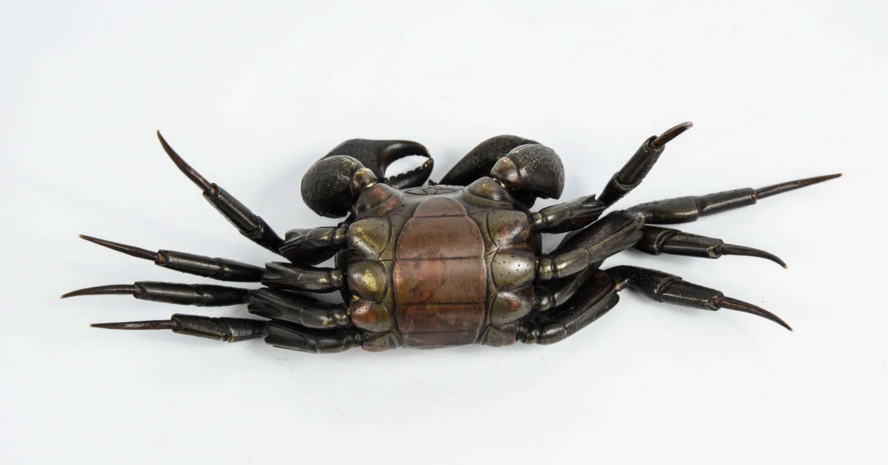 19th Century Articulated Bronze Crab Jizaï, Meiji Period Japan 1