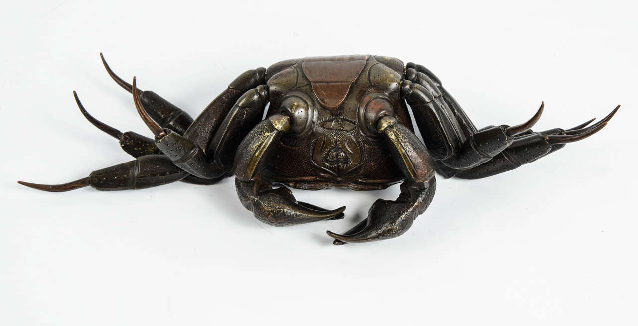 19th Century Articulated Bronze Crab Jizaï, Meiji Period Japan 2