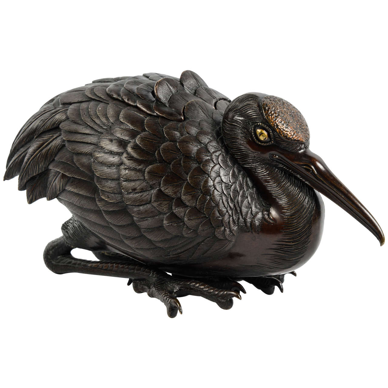 19th Century Meiji Bronze Incense Burner Crane