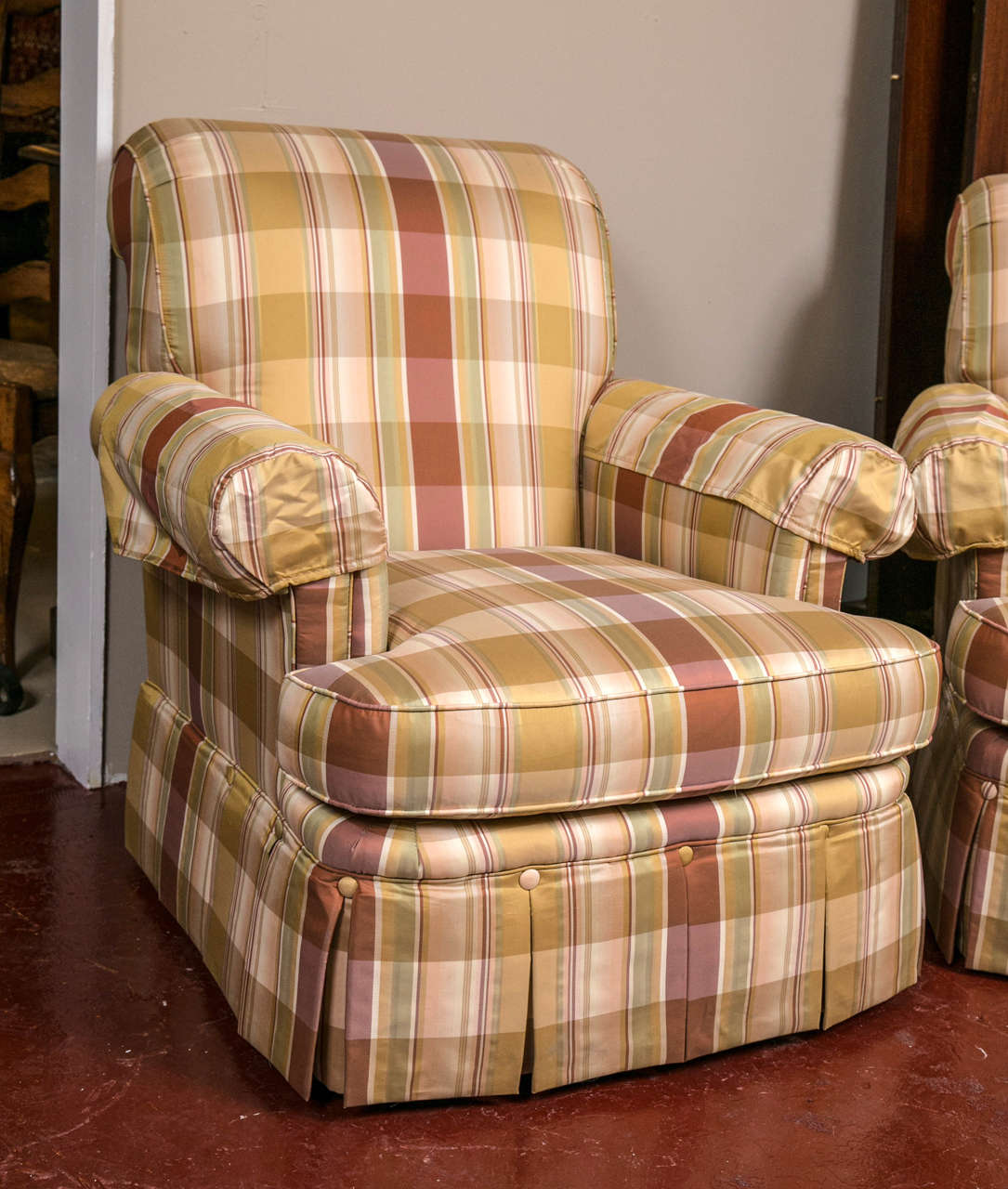 plaid chair with ottoman