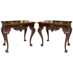 Pair Of English Georgian Style Mahogany Side or Console Tables Finely Carved