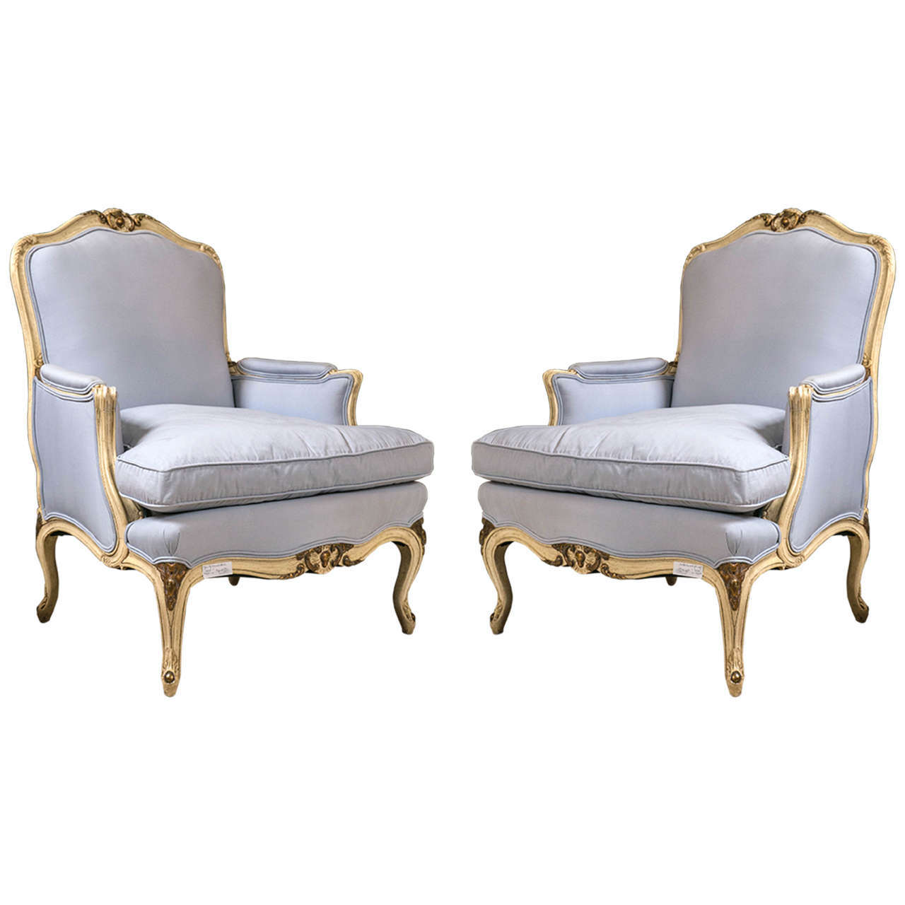 Pair of Louis XV Styled Bergere Chairs in the Manner of Maison Jansen