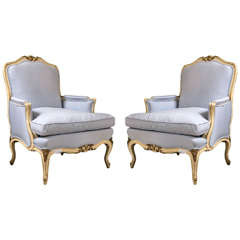 Vintage Pair of Louis XV Styled Bergere Chairs in the Manner of Maison Jansen