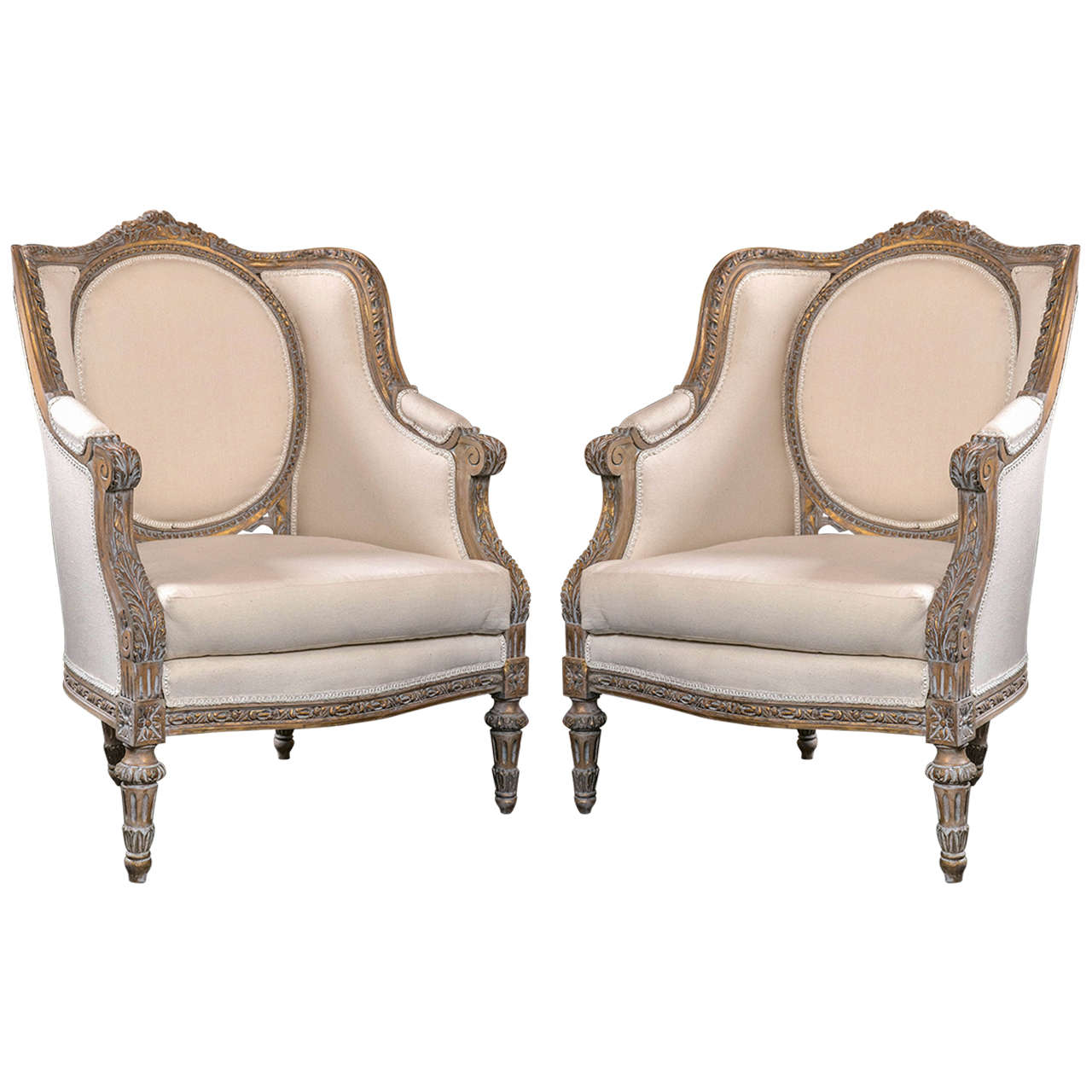 Pair of Vintage French Louis XVI Style Bergere Chairs