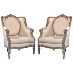 Pair of Vintage French Louis XVI Style Bergere Chairs