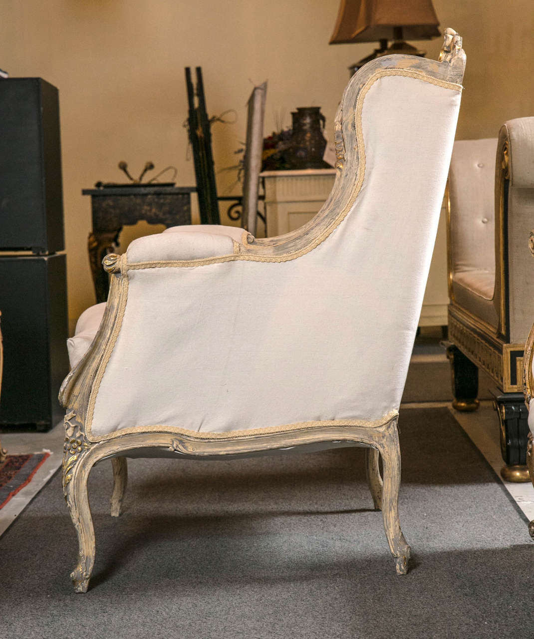 Mid-20th Century Pair of French Rococo Style Wingback Bergère Chairs