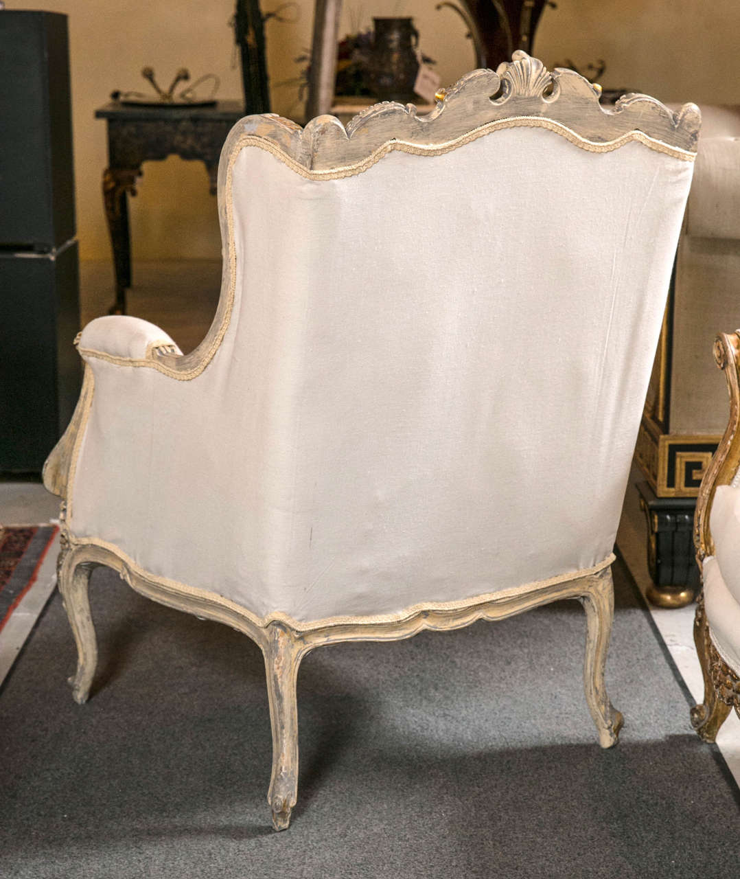 Pair of French Rococo Style Wingback Bergère Chairs 1