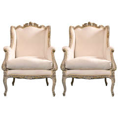 Pair of French Rococo Style Wingback Bergère Chairs