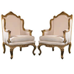 Pair of French Louis XV Style Wingback Bergère Chairs