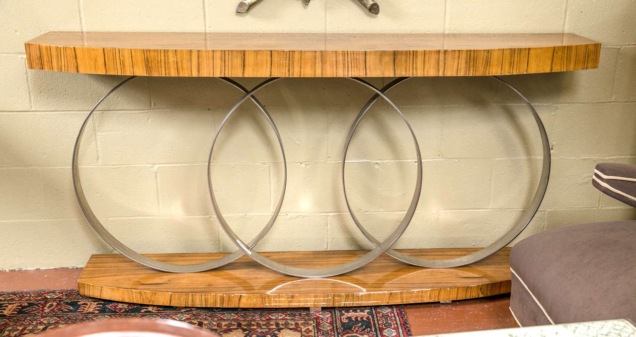 Art Deco Style Console Table Mid Century Modern Heavy Three Chrome Loops For Sale 10