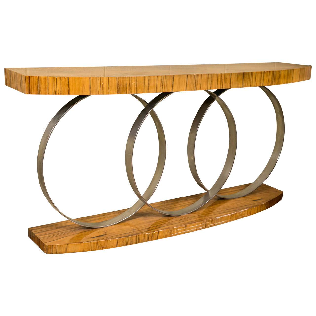 Art Deco Style Console Table Mid Century Modern Heavy Three Chrome Loops For Sale