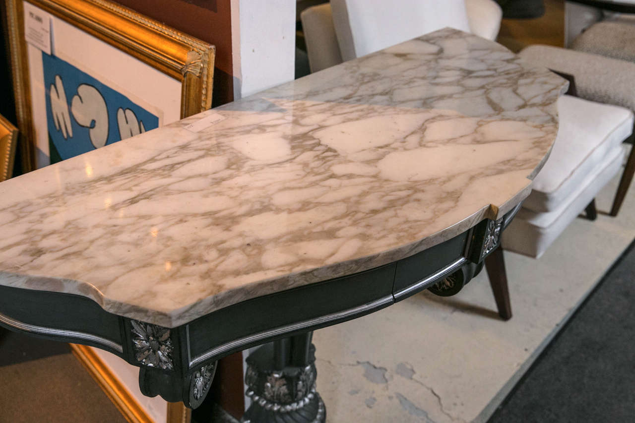 English Hollywood Regency Demilune Marble-Top Console Table