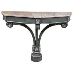 Hollywood Regency Demilune Marble-Top Console Table