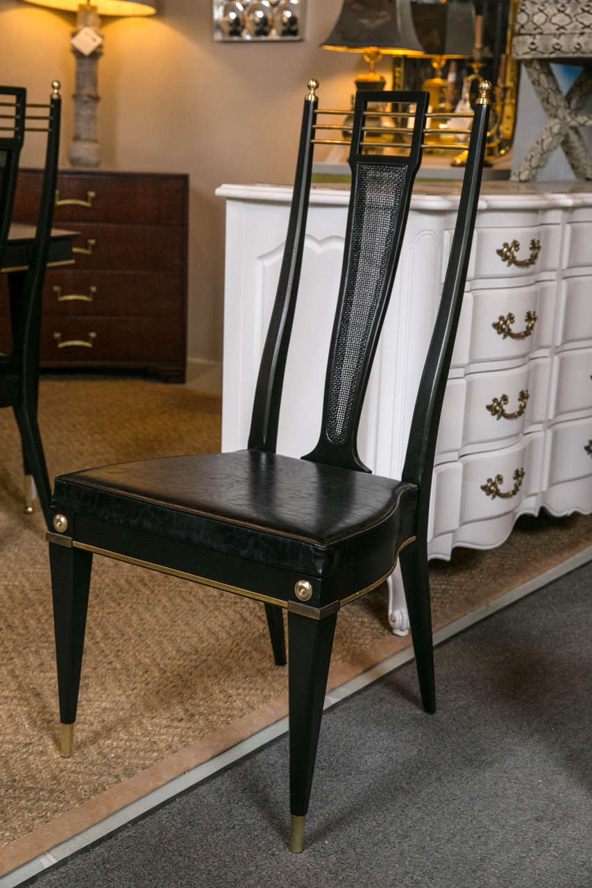 American Set of Six Maison Jansen Style Bronze-Mounted Dining Chairs