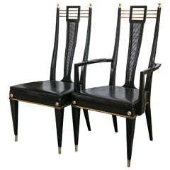 Set of Six Maison Jansen Style Bronze-Mounted Dining Chairs